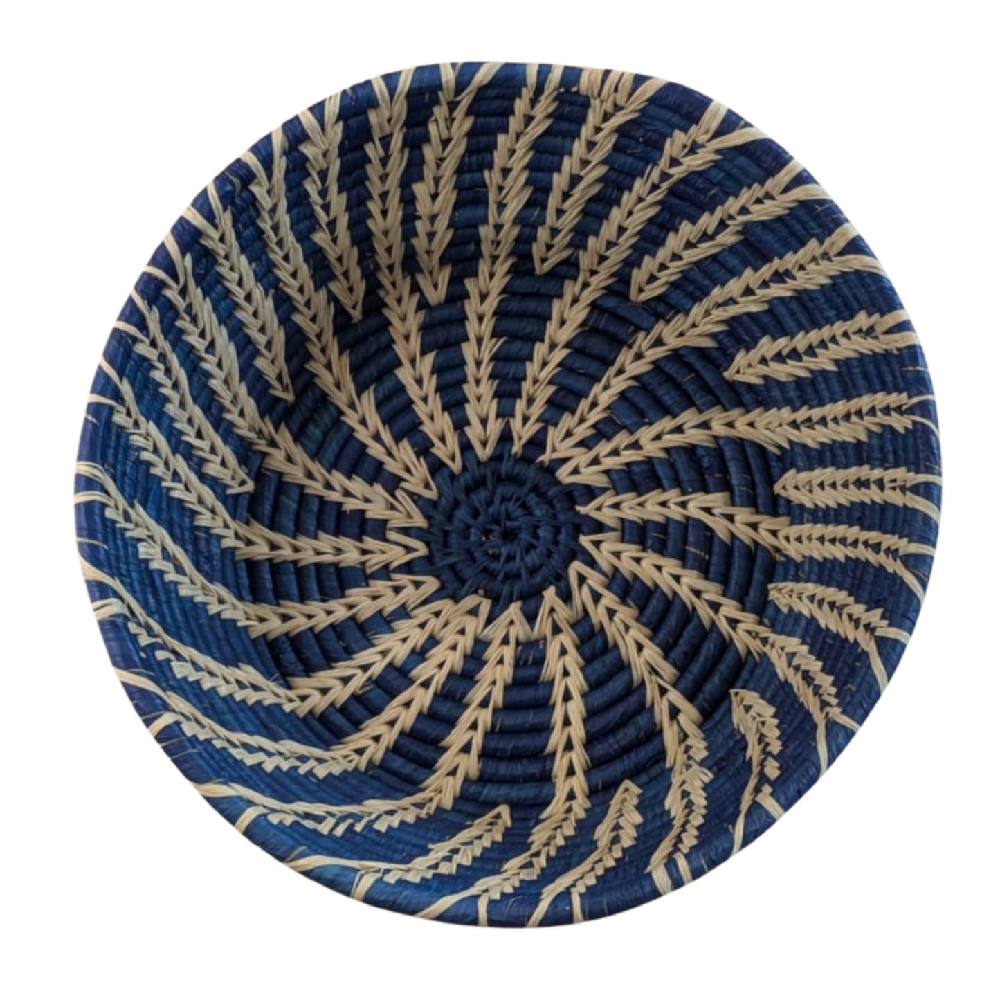 Corbeille ronde en raphia bleu 29cm