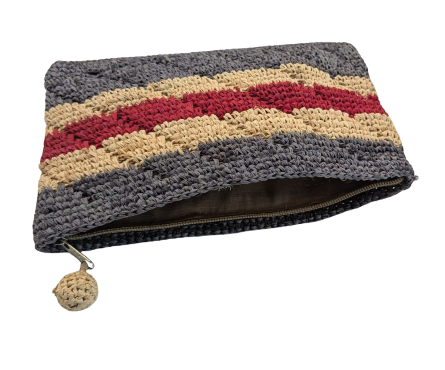 trousse en raphia tricolore