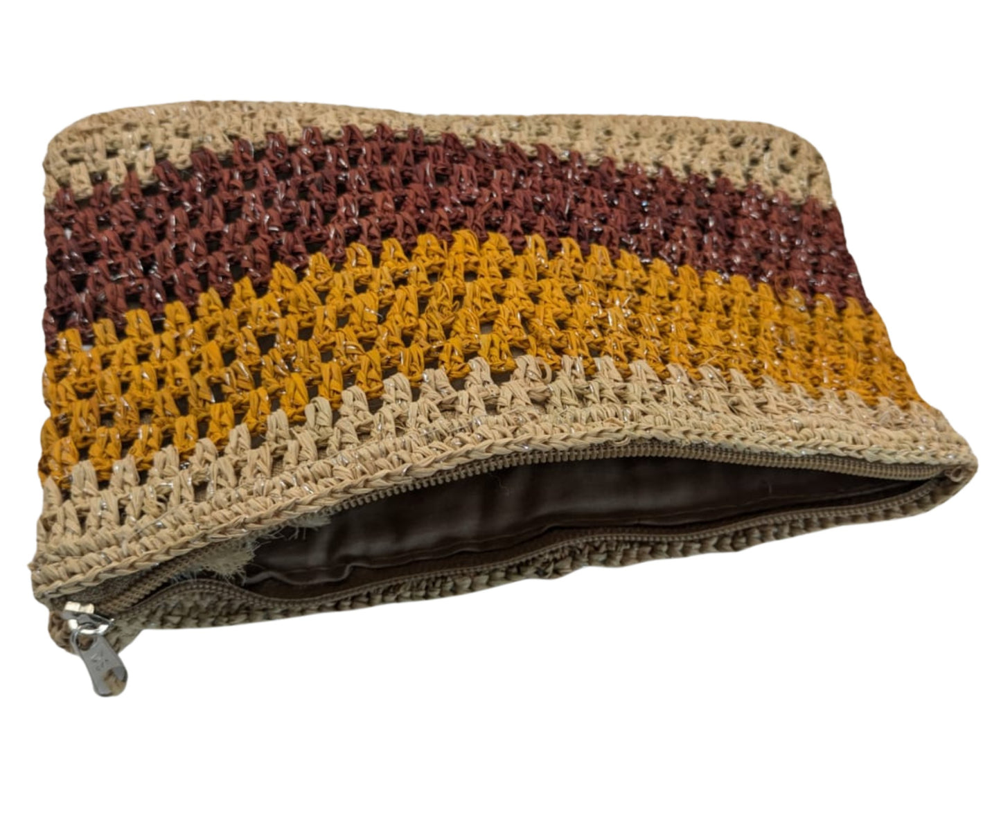 trousse en raphia tricolore