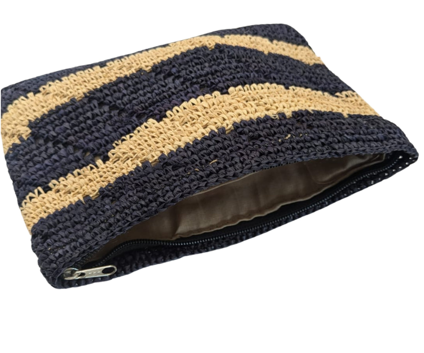 trousse en raphia bicolore