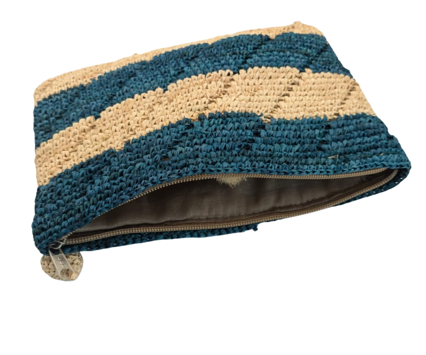 trousse en raphia bicolore