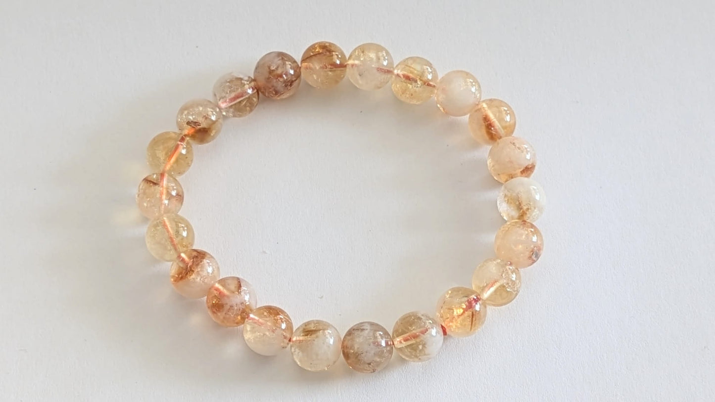 BRACELET EN CITRINE – Perles 8 mm – Artisanat de Madagascar ⭐ Pierre d’abondance & énergie solaire | Jaune doré naturel | Bracelet élastique fait main