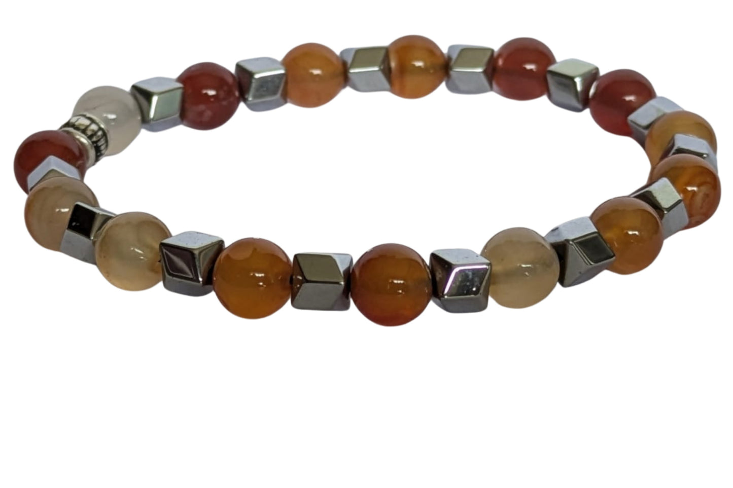 BRACELET DECORE EN CORNALINE – Perles 8 mm et strass – Artisanat de Madagascar Pierre d’énergie & vitalité | Orange flamboyant naturel | Bracelet élastique fait main