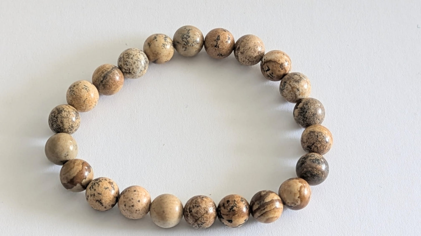 BRACELET EN JASPE TERRE - Perles de 8 mm - Artisanat de Madagascar Pierre d’ancrage & stabilité | Tons naturels terreux | Bracelet élastique fait main