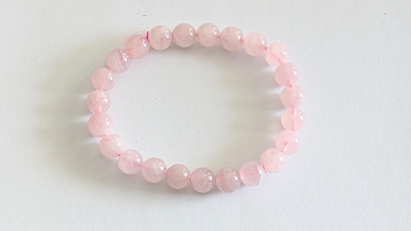BRACELET EN QUARTZ ROSE – Perles 8 mm – Artisanat de Madagascar Pierre d’amour & douceur émotionnelle | Rose pâle naturel | Bracelet élastique fait main