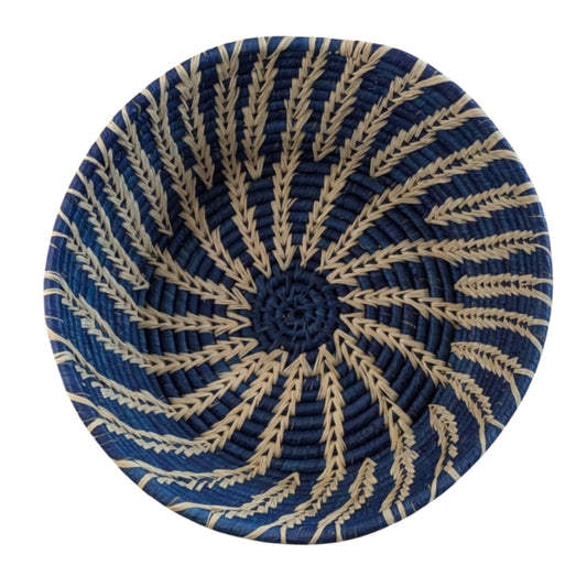 Corbeille ronde en raphia bleu 26cm