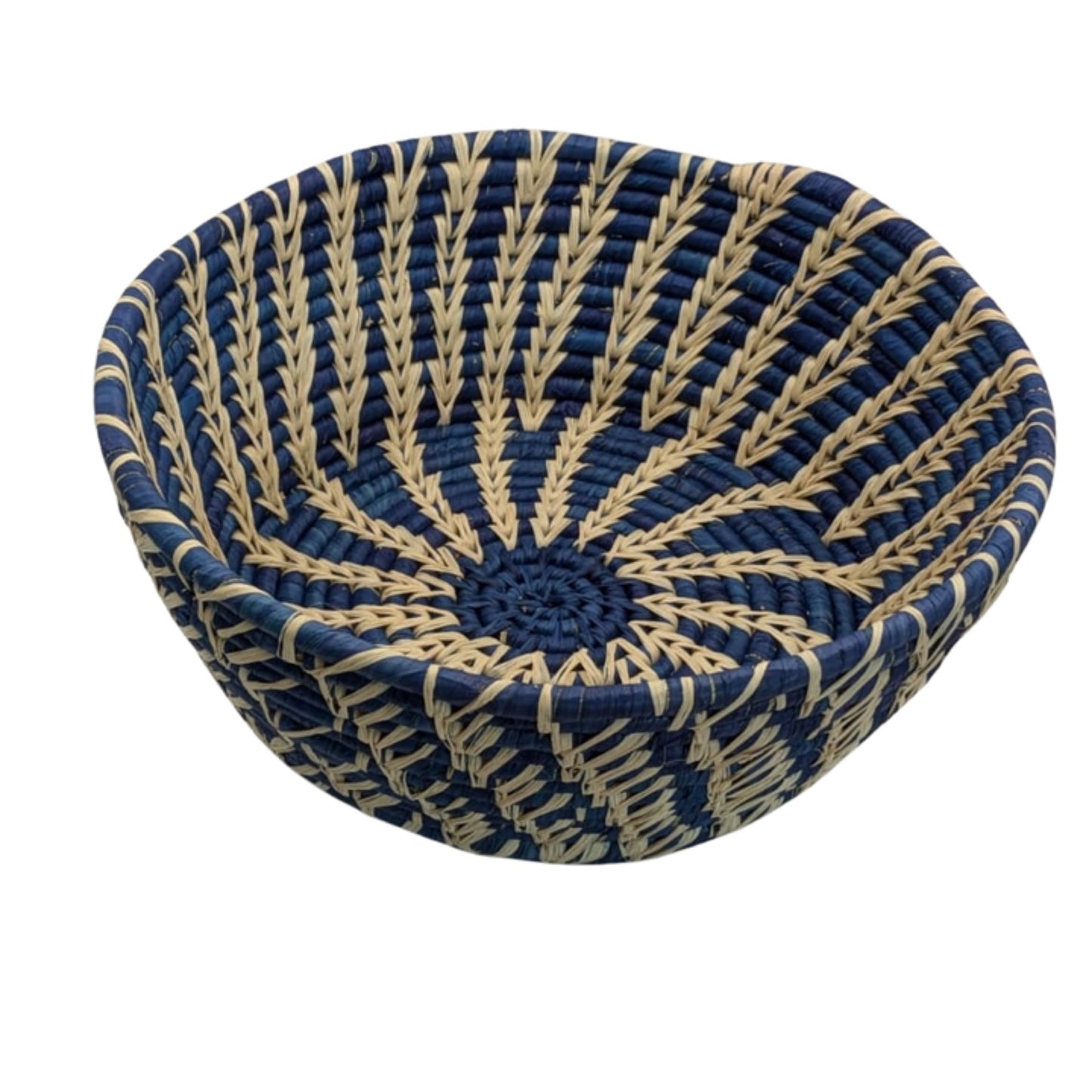 Corbeille ronde en raphia bleu 26cm