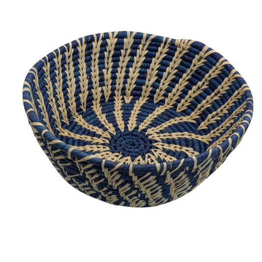 Corbeille ronde en raphia bleu 29cm