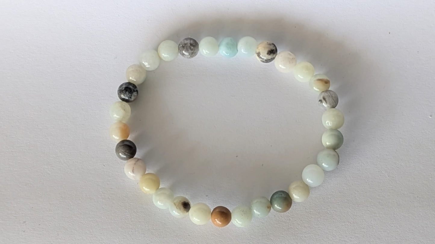 BRACELET EN AMAZONITE COOL – Perles 6 mm – Artisanat de Madagascar Pierre d’apaisement & expression | Bleu‑vert naturel | Bracelet élastique fait main