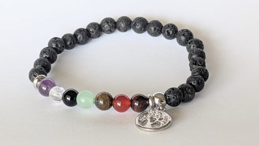 BRACELET CHAKRA – Perles 6 mm – Artisanat de Madagascar Harmonisation des 7 chakras | Pierres naturelles multicolores | Bracelet élastique fait main