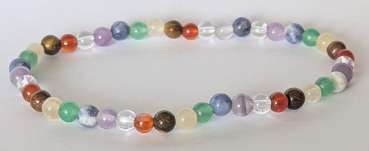 BRACELET 7 CHAKRAS – Perles 4 mm – Artisanat de Madagascar Harmonisation des 7 chakras | Pierres naturelles multicolores | Bracelet élastique fait main