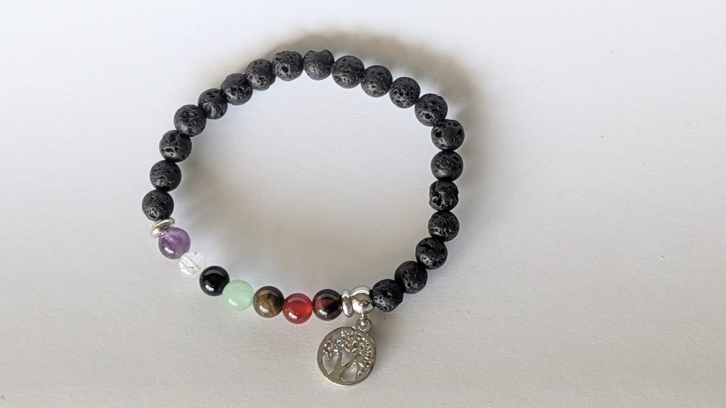 BRACELET CHAKRA – Perles 6 mm – Artisanat de Madagascar Harmonisation des 7 chakras | Pierres naturelles multicolores | Bracelet élastique fait main