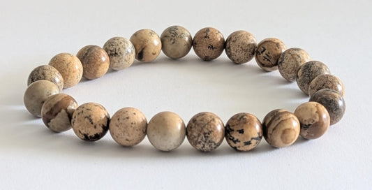 BRACELET EN JASPE TERRE - Perles de 8 mm - Artisanat de Madagascar Pierre d’ancrage & stabilité | Tons naturels terreux | Bracelet élastique fait main