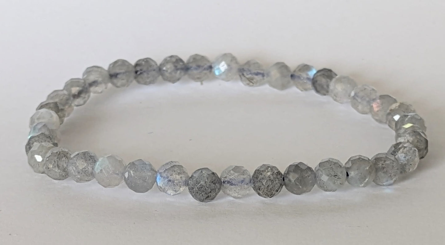 BRACELET EN LABRADORITE FACETE – Perles 4 mm facetées – Artisanat de Madagascar Pierre de protection & intuition | Reflets irisés naturels | Bracelet élastique fait main