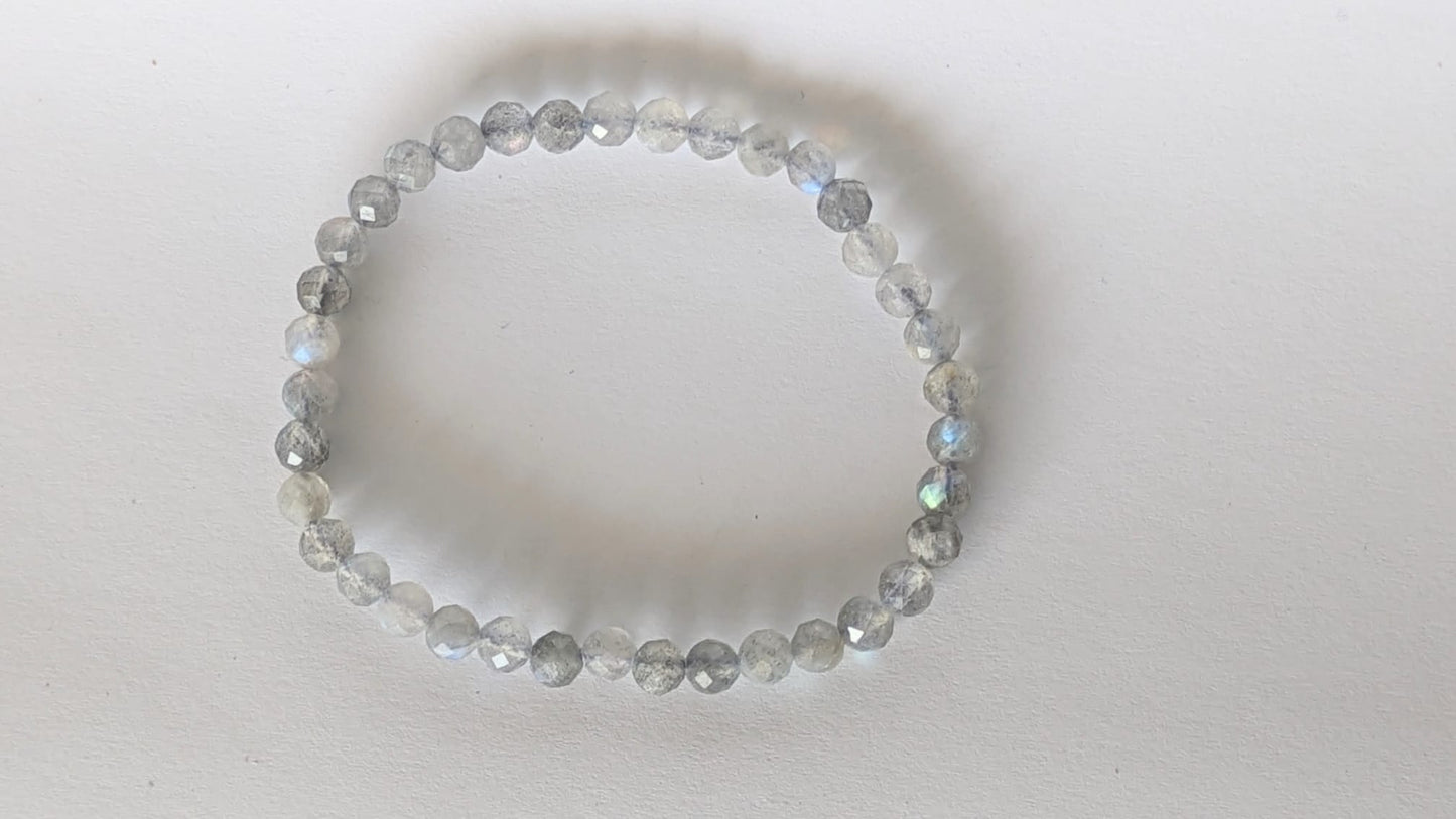 BRACELET EN LABRADORITE FACETE – Perles 4 mm facetées – Artisanat de Madagascar Pierre de protection & intuition | Reflets irisés naturels | Bracelet élastique fait main