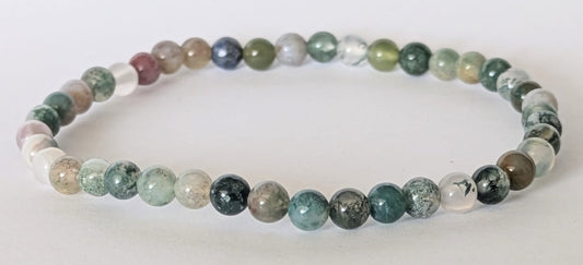 BRACELET EN MOSS AGATE (AGATE MOUSSE) – Perles 4 mm – Artisanat de Madagascar Pierre de croissance & harmonie | Vert naturel veiné | Bracelet élastique fait main