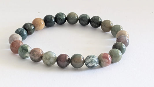 BRACELET EN MOSS AGATE (AGATE MOUSSE) – Perles 8 mm – Artisanat de Madagascar Pierre de croissance & harmonie | Vert naturel veiné | Bracelet élastique fait main