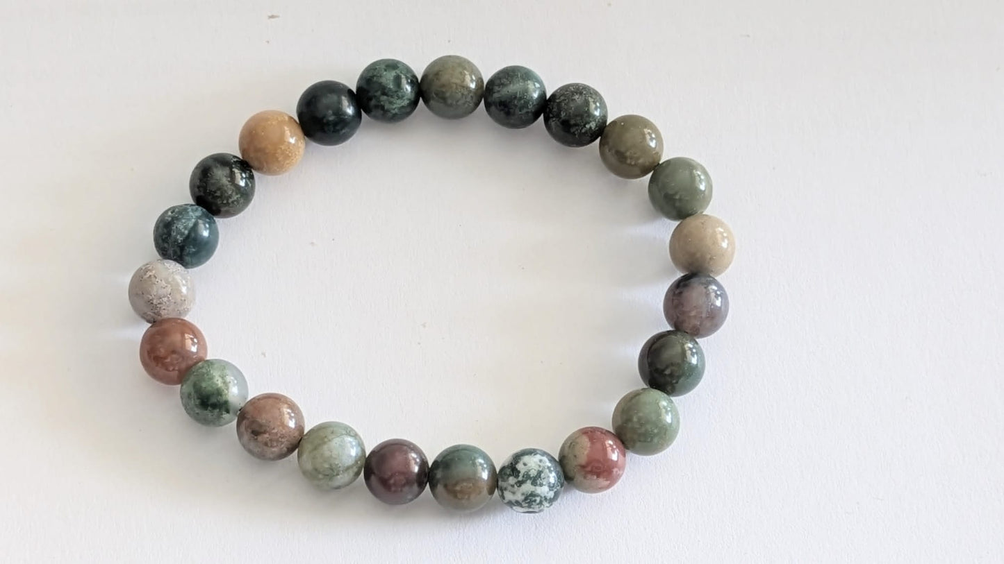 BRACELET EN MOSS AGATE (AGATE MOUSSE) – Perles 8 mm – Artisanat de Madagascar Pierre de croissance & harmonie | Vert naturel veiné | Bracelet élastique fait main