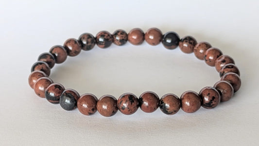 BRACELET EN OBSIDIENNE MAHOGANY – Perles 6 mm – Artisanat de Madagascar Pierre de protection & force intérieure | Noir brun moucheté | Bracelet élastique fait main