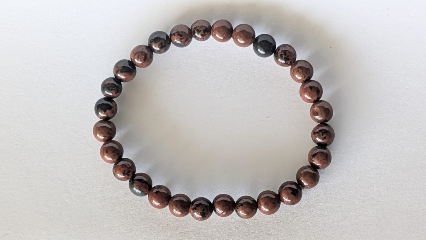 BRACELET EN OBSIDIENNE MAHOGANY – Perles 6 mm – Artisanat de Madagascar Pierre de protection & force intérieure | Noir brun moucheté | Bracelet élastique fait main