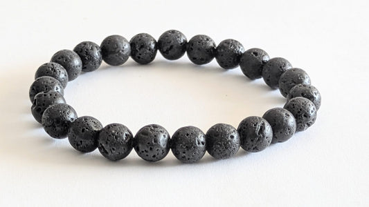 BRACELET EN PIERRE DE LAVE – Perles 8 mm – Artisanat de Madagascar Pierre d’ancrage & force intérieure | Noir mat volcanique | Bracelet élastique fait main